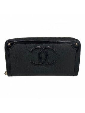 Chanel Wallet Leather Black Silver